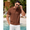image:imageCOOFANDY Mens Knit Polo Shirts Short Sleeve Ribbed Textured Polo Shirt Lightweight Casual Golf Shirts Collared T ShirtBrown