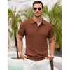 image:imageCOOFANDY Mens Knit Polo Shirts Short Sleeve Ribbed Textured Polo Shirt Lightweight Casual Golf Shirts Collared T ShirtBrown