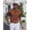image:imageCOOFANDY Mens Knit Polo Shirts Short Sleeve Ribbed Textured Polo Shirt Lightweight Casual Golf Shirts Collared T ShirtBrown