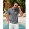 image:imageCOOFANDY Mens Knit Polo Shirts Short Sleeve Ribbed Textured Polo Shirt Lightweight Casual Golf Shirts Collared T ShirtDark Gray
