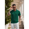 image:imageCOOFANDY Mens Knit Polo Shirts Short Sleeve Ribbed Textured Polo Shirt Lightweight Casual Golf Shirts Collared T ShirtDark Green