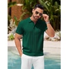 image:imageCOOFANDY Mens Knit Polo Shirts Short Sleeve Ribbed Textured Polo Shirt Lightweight Casual Golf Shirts Collared T ShirtDark Green