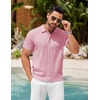 image:imageCOOFANDY Mens Knit Polo Shirts Short Sleeve Ribbed Textured Polo Shirt Lightweight Casual Golf Shirts Collared T ShirtDark Pink