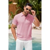 image:imageCOOFANDY Mens Knit Polo Shirts Short Sleeve Ribbed Textured Polo Shirt Lightweight Casual Golf Shirts Collared T ShirtDark Pink White Striped