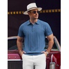 image:imageCOOFANDY Mens Knit Polo Shirts Short Sleeve Ribbed Textured Polo Shirt Lightweight Casual Golf Shirts Collared T ShirtDenim Blue