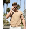 image:imageCOOFANDY Mens Knit Polo Shirts Short Sleeve Ribbed Textured Polo Shirt Lightweight Casual Golf Shirts Collared T ShirtKhaki