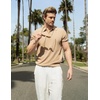 image:imageCOOFANDY Mens Knit Polo Shirts Short Sleeve Ribbed Textured Polo Shirt Lightweight Casual Golf Shirts Collared T ShirtKhaki