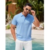 image:imageCOOFANDY Mens Knit Polo Shirts Short Sleeve Ribbed Textured Polo Shirt Lightweight Casual Golf Shirts Collared T ShirtLight Blue