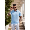 image:imageCOOFANDY Mens Knit Polo Shirts Short Sleeve Ribbed Textured Polo Shirt Lightweight Casual Golf Shirts Collared T ShirtLight Blue