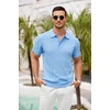 image:imageCOOFANDY Mens Knit Polo Shirts Short Sleeve Ribbed Textured Polo Shirt Lightweight Casual Golf Shirts Collared T ShirtLight Blue