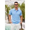 image:imageCOOFANDY Mens Knit Polo Shirts Short Sleeve Ribbed Textured Polo Shirt Lightweight Casual Golf Shirts Collared T ShirtLight Blue White Striped