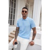 image:imageCOOFANDY Mens Knit Polo Shirts Short Sleeve Ribbed Textured Polo Shirt Lightweight Casual Golf Shirts Collared T ShirtLight Blue White Striped
