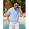 image:imageCOOFANDY Mens Knit Polo Shirts Short Sleeve Ribbed Textured Polo Shirt Lightweight Casual Golf Shirts Collared T ShirtLight Blue White Striped