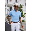 image:imageCOOFANDY Mens Knit Polo Shirts Short Sleeve Ribbed Textured Polo Shirt Lightweight Casual Golf Shirts Collared T ShirtLight Blue White Striped
