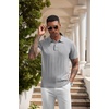 image:imageCOOFANDY Mens Knit Polo Shirts Short Sleeve Ribbed Textured Polo Shirt Lightweight Casual Golf Shirts Collared T ShirtLight Gray
