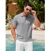 image:imageCOOFANDY Mens Knit Polo Shirts Short Sleeve Ribbed Textured Polo Shirt Lightweight Casual Golf Shirts Collared T ShirtLight Gray