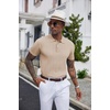 image:imageCOOFANDY Mens Knit Polo Shirts Short Sleeve Ribbed Textured Polo Shirt Lightweight Casual Golf Shirts Collared T ShirtLight Khaki
