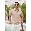 image:imageCOOFANDY Mens Knit Polo Shirts Short Sleeve Ribbed Textured Polo Shirt Lightweight Casual Golf Shirts Collared T ShirtLight Khaki