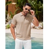 image:imageCOOFANDY Mens Knit Polo Shirts Short Sleeve Ribbed Textured Polo Shirt Lightweight Casual Golf Shirts Collared T ShirtLight Khaki