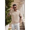 image:imageCOOFANDY Mens Knit Polo Shirts Short Sleeve Ribbed Textured Polo Shirt Lightweight Casual Golf Shirts Collared T ShirtLight Khaki