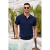 image:imageCOOFANDY Mens Knit Polo Shirts Short Sleeve Ribbed Textured Polo Shirt Lightweight Casual Golf Shirts Collared T ShirtNavy Blue