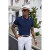 image:imageCOOFANDY Mens Knit Polo Shirts Short Sleeve Ribbed Textured Polo Shirt Lightweight Casual Golf Shirts Collared T ShirtNavy Blue White Striped