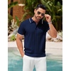 image:imageCOOFANDY Mens Knit Polo Shirts Short Sleeve Ribbed Textured Polo Shirt Lightweight Casual Golf Shirts Collared T ShirtNavy Blue White Striped