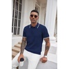 image:imageCOOFANDY Mens Knit Polo Shirts Short Sleeve Ribbed Textured Polo Shirt Lightweight Casual Golf Shirts Collared T ShirtNavy Blue White Striped