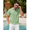 image:imageCOOFANDY Mens Knit Polo Shirts Short Sleeve Ribbed Textured Polo Shirt Lightweight Casual Golf Shirts Collared T ShirtOlive Green