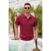 image:imageCOOFANDY Mens Knit Polo Shirts Short Sleeve Ribbed Textured Polo Shirt Lightweight Casual Golf Shirts Collared T ShirtWine Red