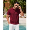 image:imageCOOFANDY Mens Knit Polo Shirts Short Sleeve Ribbed Textured Polo Shirt Lightweight Casual Golf Shirts Collared T ShirtWine Red