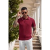image:imageCOOFANDY Mens Knit Polo Shirts Short Sleeve Ribbed Textured Polo Shirt Lightweight Casual Golf Shirts Collared T ShirtWine Red White Striped