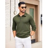 image:imageCOOFANDY Mens Knit Polo Sweater Long Sleeve Polo Collared Sweaters Hidden Button Casual Pullover SweaterArmy Green