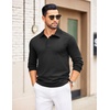 image:imageCOOFANDY Mens Knit Polo Sweater Long Sleeve Polo Collared Sweaters Hidden Button Casual Pullover SweaterBlack