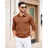 image:imageCOOFANDY Mens Knit Polo Sweater Long Sleeve Polo Collared Sweaters Hidden Button Casual Pullover SweaterBrown