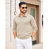 image:imageCOOFANDY Mens Knit Polo Sweater Long Sleeve Polo Collared Sweaters Hidden Button Casual Pullover SweaterLight Khaki