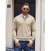 image:imageCOOFANDY Mens Knit Polo Sweater Long Sleeve Polo Collared Sweaters Hidden Button Casual Pullover SweaterLight Khaki