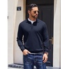 image:imageCOOFANDY Mens Knit Polo Sweater Long Sleeve Polo Collared Sweaters Hidden Button Casual Pullover SweaterNavy Blue