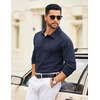 image:imageCOOFANDY Mens Knit Polo Sweater Long Sleeve Polo Collared Sweaters Hidden Button Casual Pullover SweaterNavy Blue