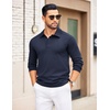 image:imageCOOFANDY Mens Knit Polo Sweater Long Sleeve Polo Collared Sweaters Hidden Button Casual Pullover SweaterNavy Blue