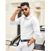 image:imageCOOFANDY Mens Knit Polo Sweater Long Sleeve Polo Collared Sweaters Hidden Button Casual Pullover SweaterWhite