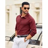 image:imageCOOFANDY Mens Knit Polo Sweater Long Sleeve Polo Collared Sweaters Hidden Button Casual Pullover SweaterWine Red