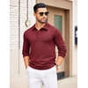 image:imageCOOFANDY Mens Knit Polo Sweater Long Sleeve Polo Collared Sweaters Hidden Button Casual Pullover SweaterWine Red