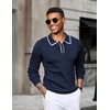 image:imageCOOFANDY Mens Knit Polo Sweater Long Sleeve Polos Lightweight Casual Dress Pullover SweatersNavy  White