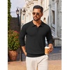 image:imageCOOFANDY Mens Knit Polo Sweater Long Sleeve Quarter Button Polo Shirts Casual Ribbed Collared Shirt Golf Pullover SweatersBlack