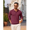 image:imageCOOFANDY Mens Knit Polo Sweater Long Sleeve Quarter Button Polo Shirts Casual Ribbed Collared Shirt Golf Pullover SweatersDark Red