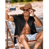 image:imageCOOFANDY Mens Knit Shirt Short Sleeve Button Down Shirts Vintage Casual Summer Beach ShirtsBlack
