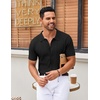 image:imageCOOFANDY Mens Knit Shirt Short Sleeve Button Down Shirts Vintage Casual Summer Beach ShirtsBlack