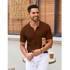 image:imageCOOFANDY Mens Knit Shirt Short Sleeve Button Down Shirts Vintage Casual Summer Beach ShirtsCaramel