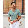 image:imageCOOFANDY Mens Knit Shirt Short Sleeve Button Down Shirts Vintage Casual Summer Beach ShirtsIce Green